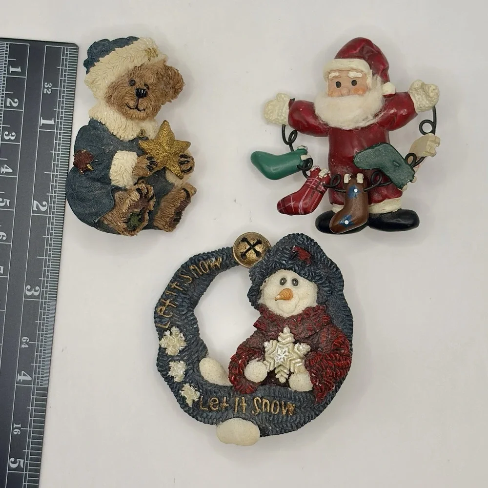 Boyds Bears & Friends Snowman Christmas Brooch Pins Lot of 3 Resin Vintage